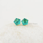 Elegant Teal Quartz Studs, Teal Quartz 11x11mm Silver Gemstone Earrings, Star Shape Quartz Gold Plated Studs Earrings, Studs For Girls